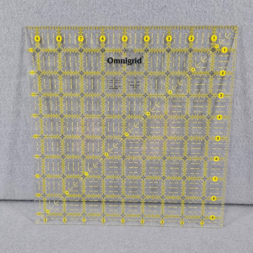 Vintage Omnigrid 9.5" x 9.5" Marking Square Ruler, new condition, quilting